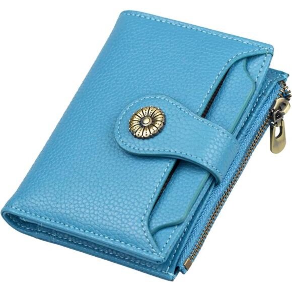 Small Wallet Women Soft Leather Blue - Picture 1 of 6